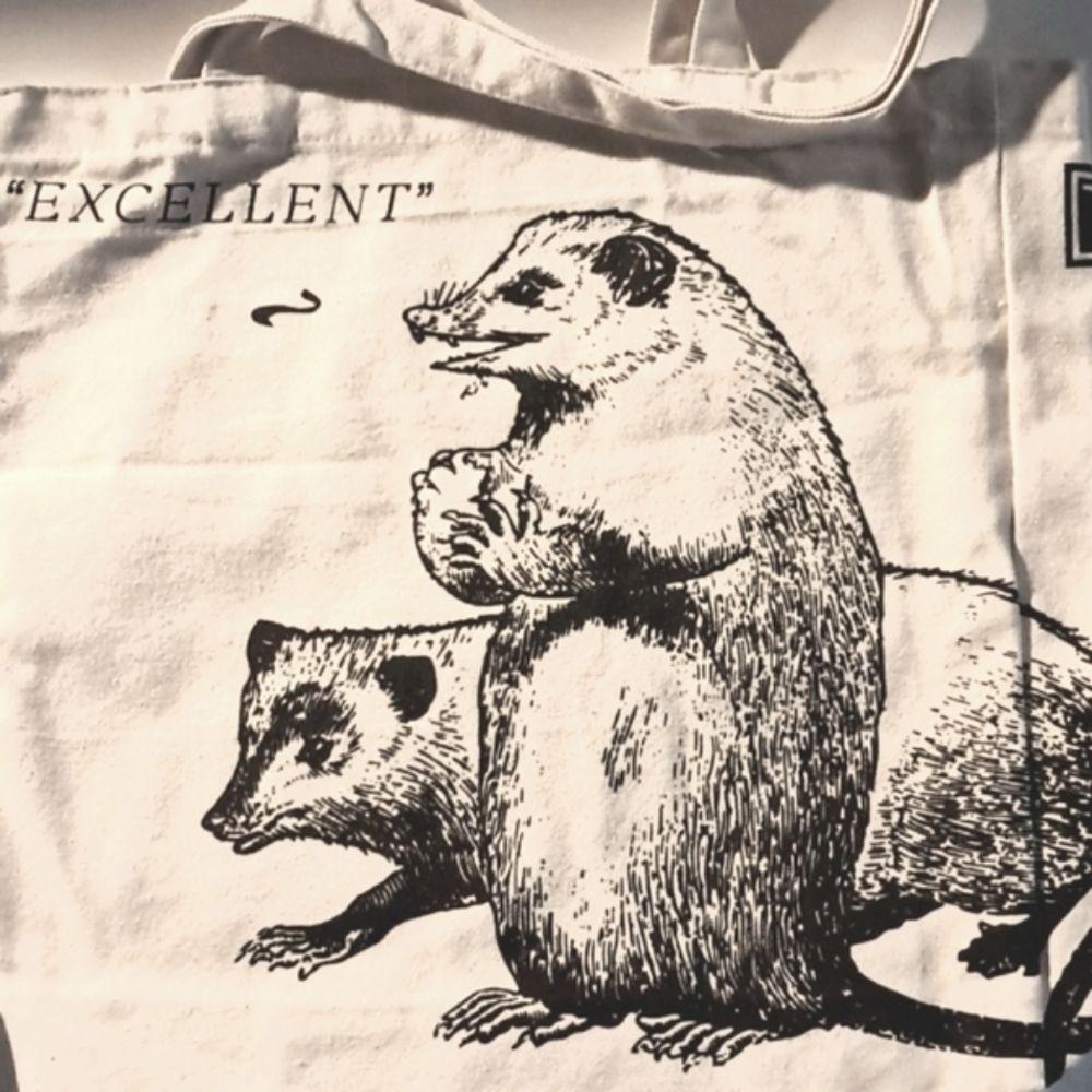 Canvas Large Unisex Tote Natural Color Possums Front NEW 15 3/4" H …